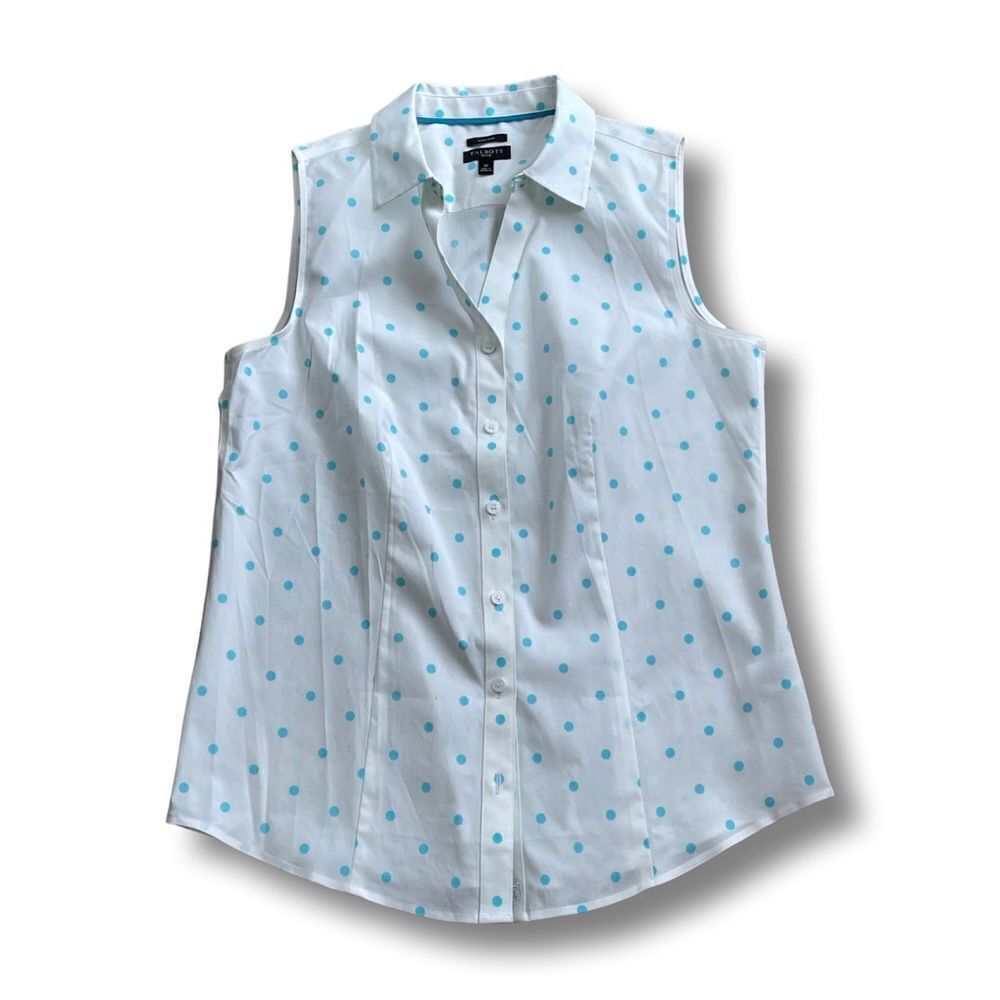 Talbots Non-Iron Polka Dot Sleeveless Perfect Shirt •2P
